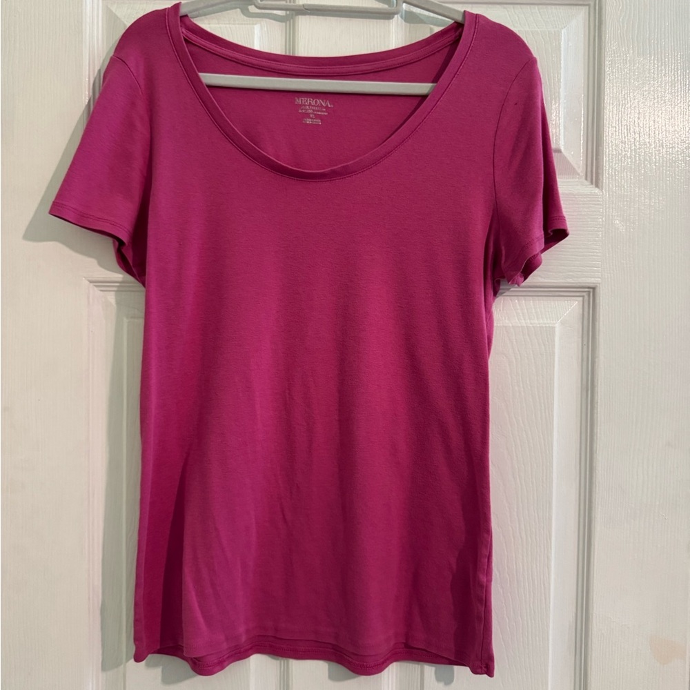 Merona Women's Short Sleeve Scoop Neck Tee - Fuchsia